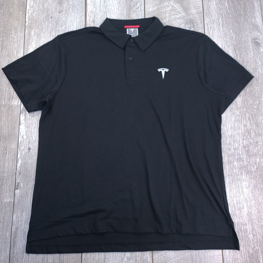 Tesla Polo Shirt Mens XL Black Embroidered Logo Short Sleeve Workwear Uniform